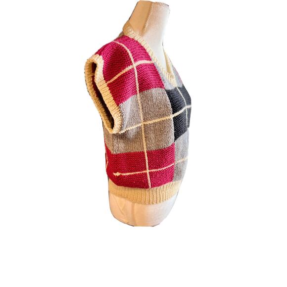 Hand Knit Plaid Slouchy Y2K Sweater Vest. Sz M - Picture 2 of 4